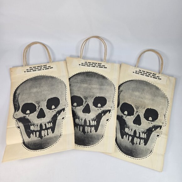 Vintage 1940s Halloween Paper Bags Trick or Treat Witch Skeleton Lot of 3 - Picture 5 of 8
